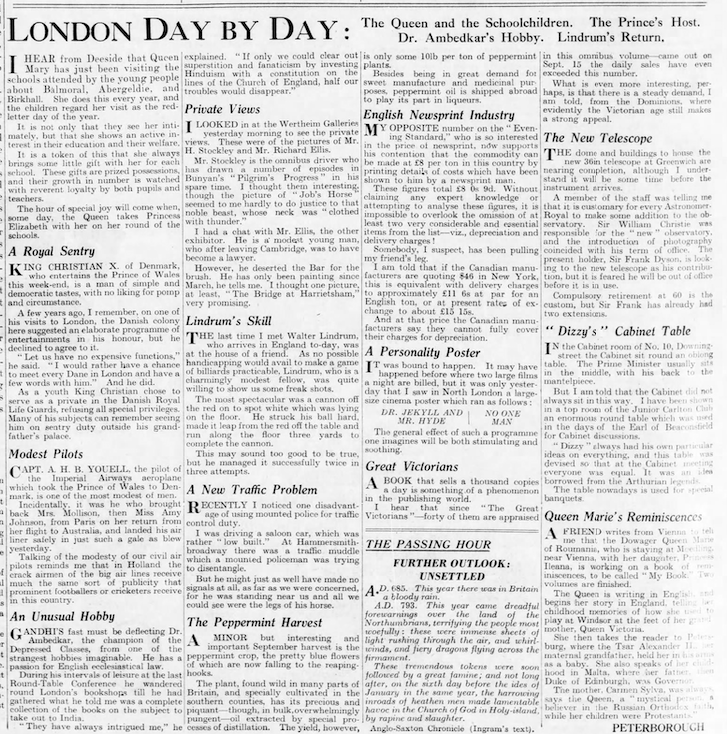 Daily Telegraph, 23rd Sep. 1932. Short article about Dr. Ambedkar on bottom left with headline on top right.